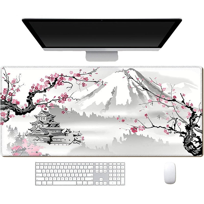 Sakura White Hybrid Gaming Mouse Pad - Pink Cherry Blossom Desk Mat –