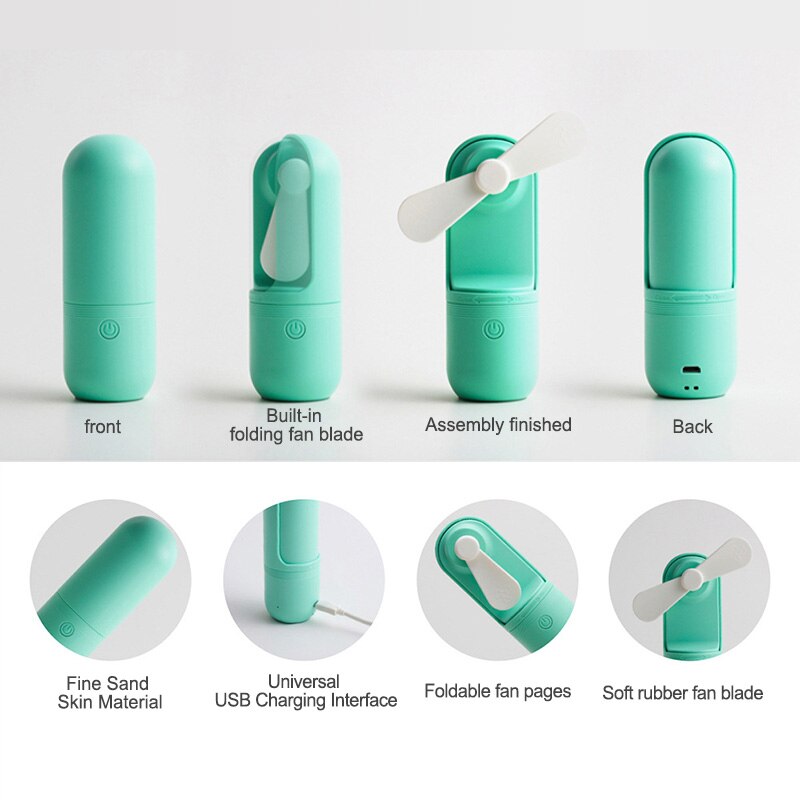 Portable Smart Capsule Fan with Rechargeable Built-in Battery 800mA USB Port Handy Air Cooling